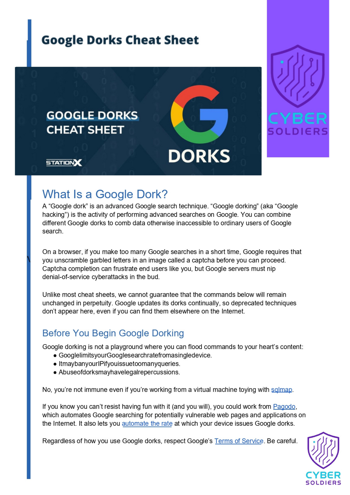 google dorks cheat sheet